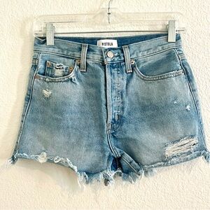 Pistola Women's Frayed Hem Jean Shorts - Light Blue